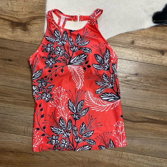 Tummy Control Long Torso Tankini Swimsuits For Women-Red Floral - Picture 2 of 8